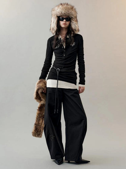 AnnoMundi Star Bird Embroidered Loose Fit Cotton Pants Pants