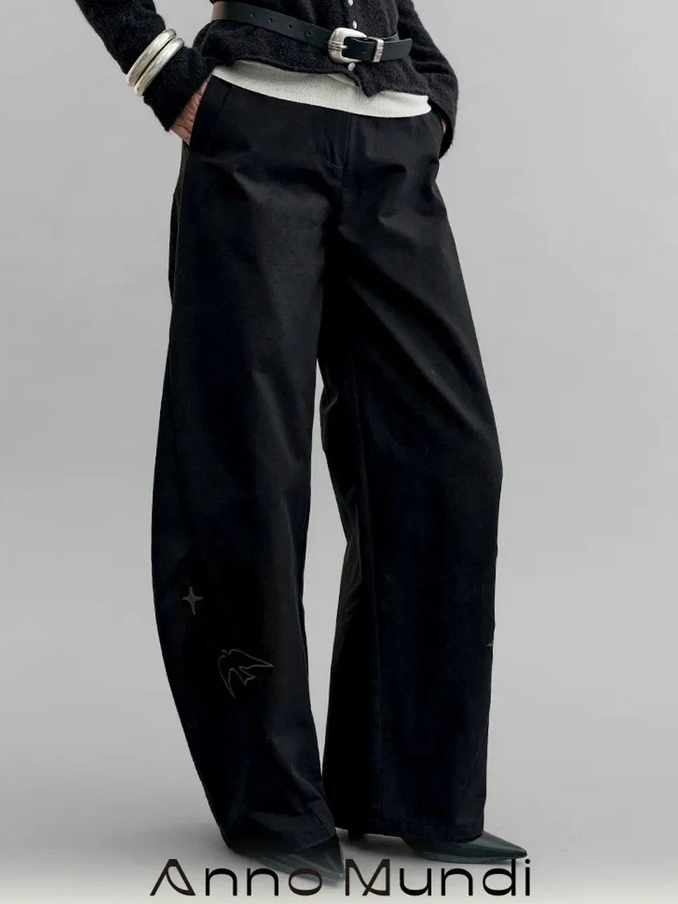 AnnoMundi Star Bird Embroidered Loose Fit Cotton Pants Pants