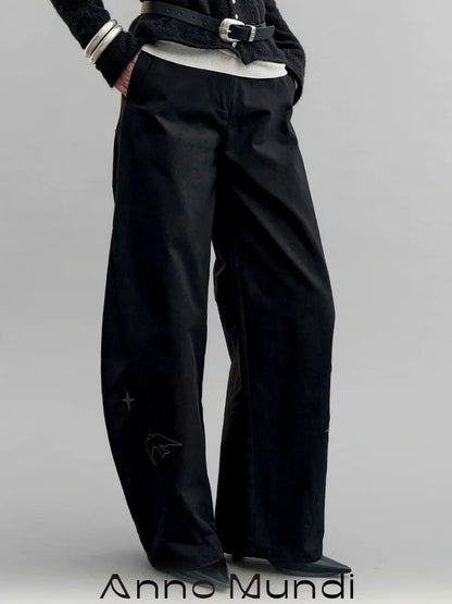AnnoMundi Star Bird Embroidered Loose Fit Cotton Pants Pants