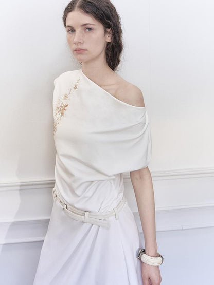 AnnoMundi Starry Draped Neck Slit Evening Gown
