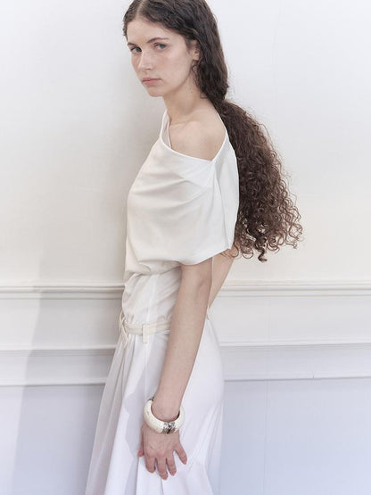 AnnoMundi Starry Draped Neck Slit Evening Gown