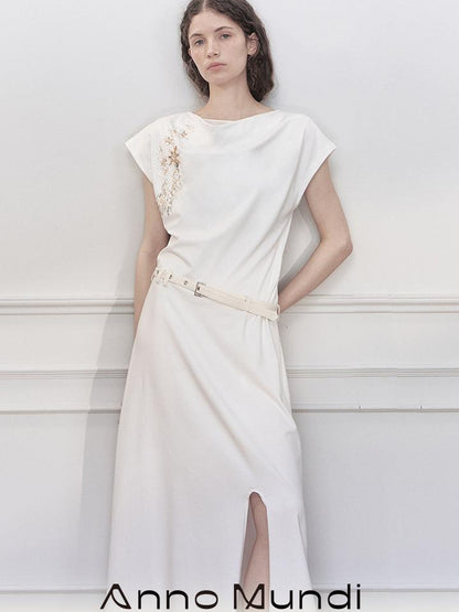 AnnoMundi Starry Draped Neck Slit Evening Gown