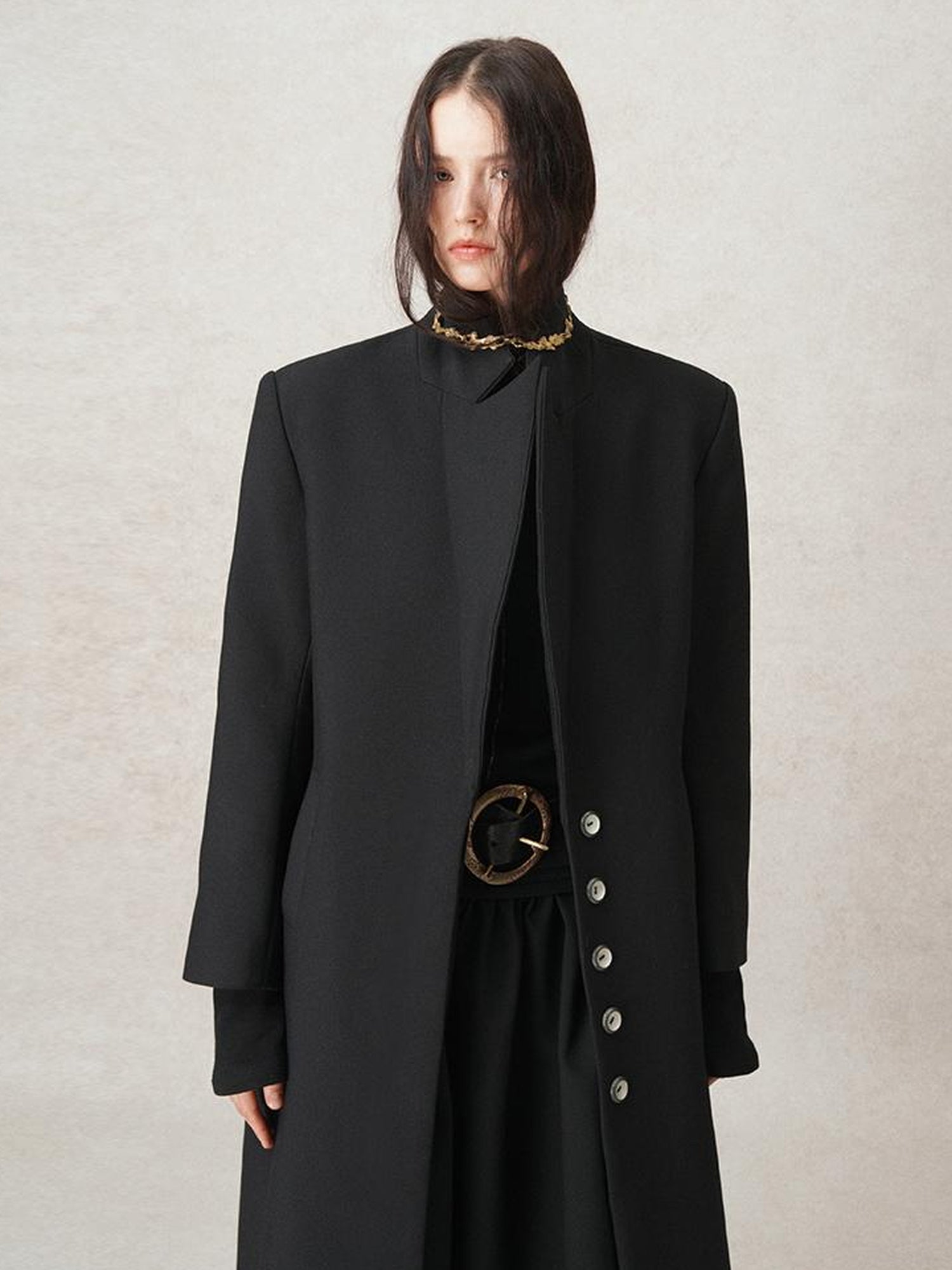 AnnoMundi Straight Cut Longline Blazer With Fringe Brooch