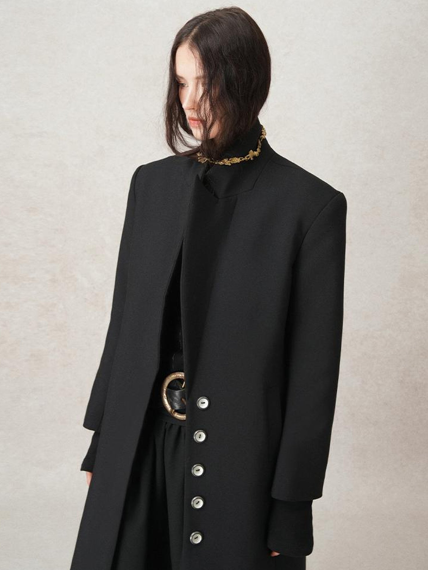 AnnoMundi Straight Cut Longline Blazer With Fringe Brooch