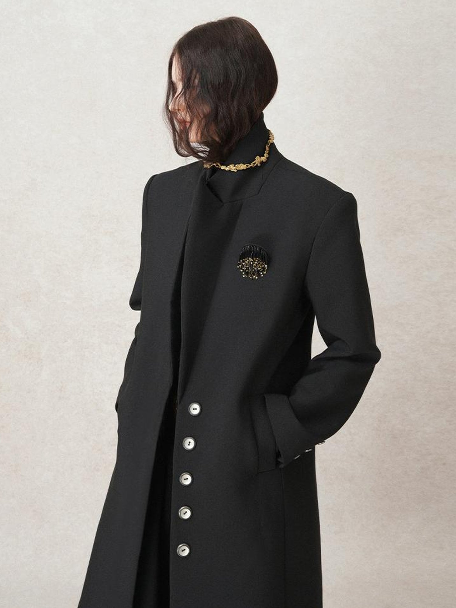 AnnoMundi Straight Cut Longline Blazer With Fringe Brooch