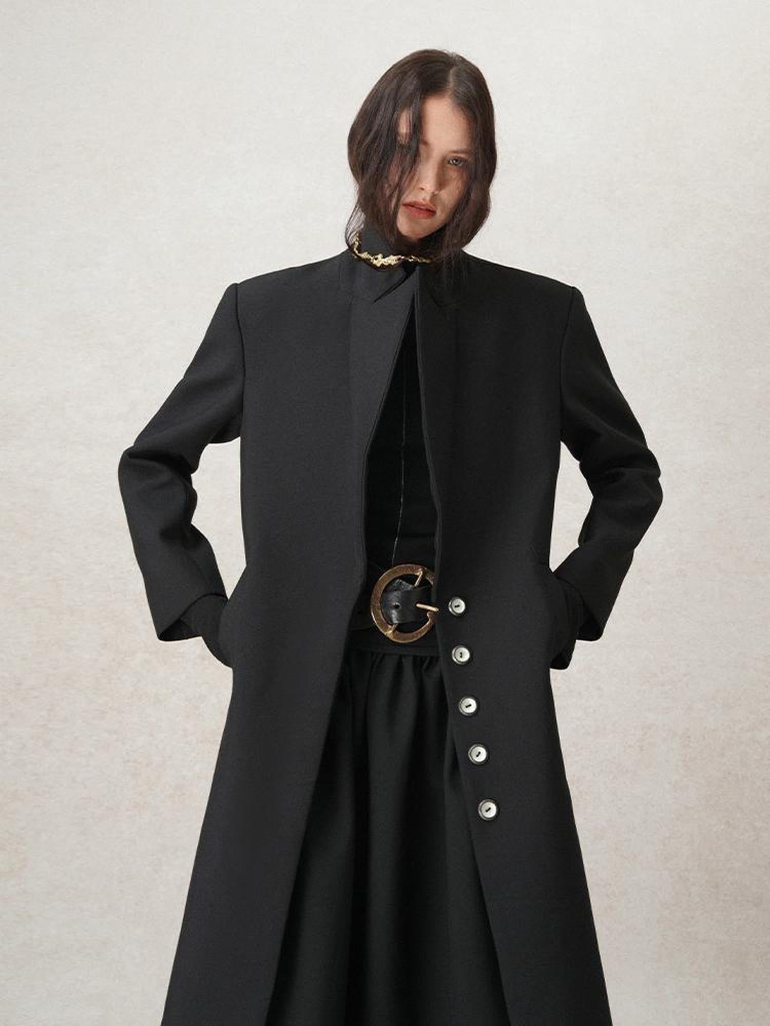 AnnoMundi Straight Cut Longline Blazer With Fringe Brooch