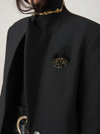 AnnoMundi Straight Cut Longline Blazer With Fringe Brooch
