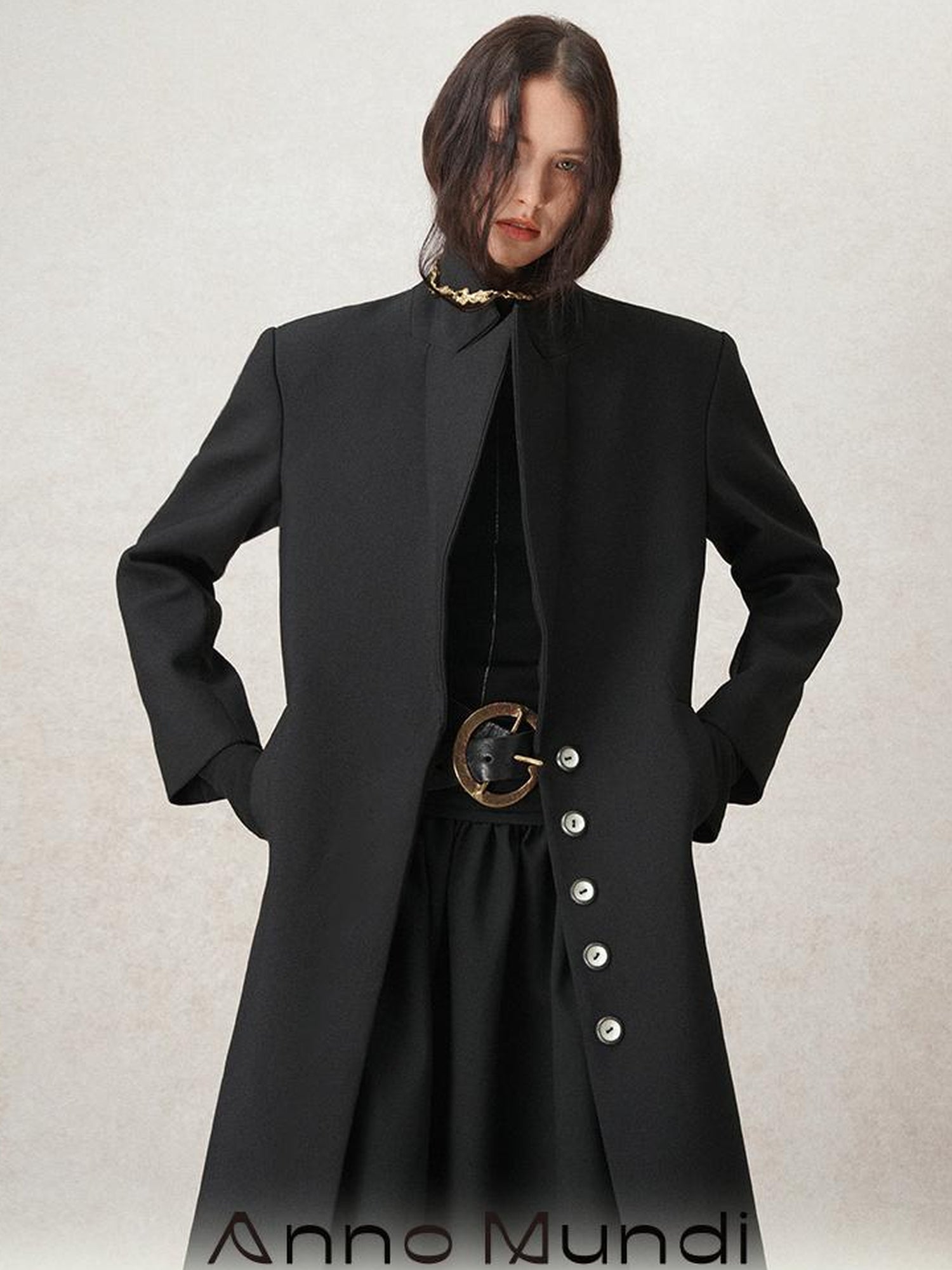 AnnoMundi Straight Cut Longline Blazer With Fringe Brooch