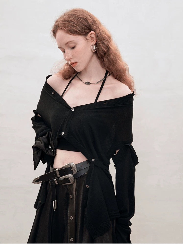 AnnoMundi Strappy Cropped Halter Neck Regular Fit Women Solid Black White Tank Tops