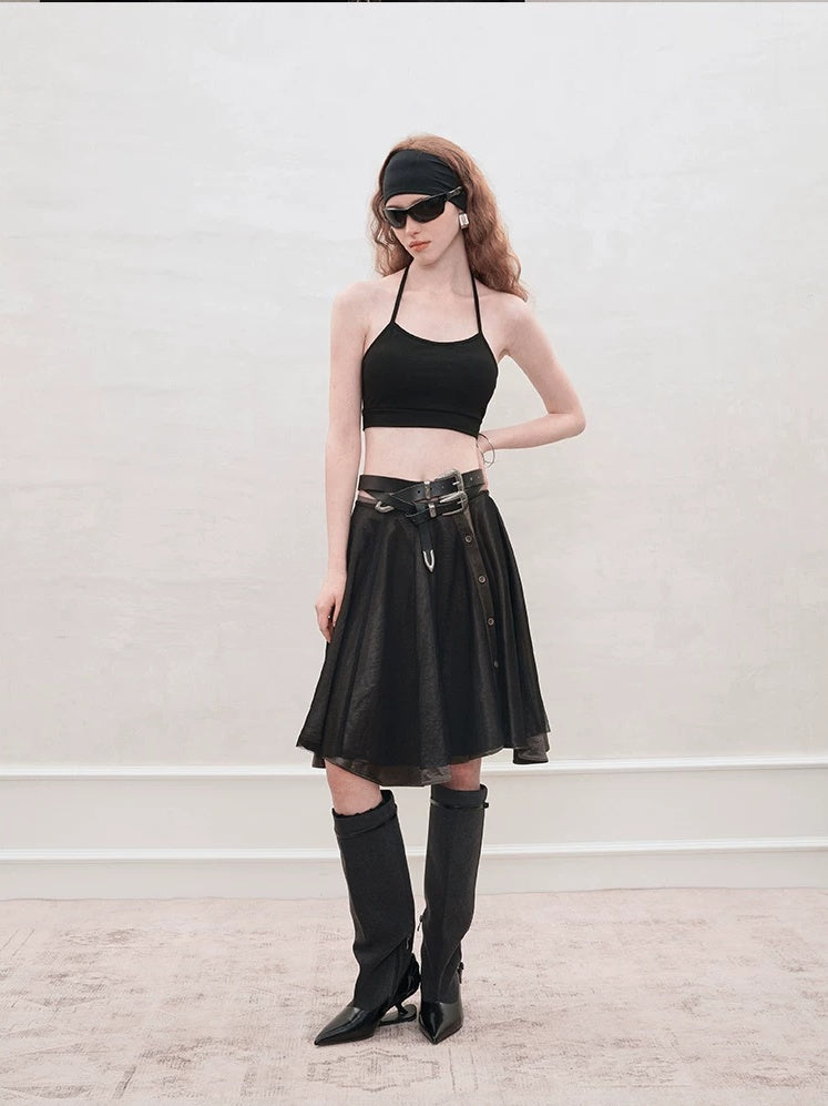 AnnoMundi Strappy Cropped Halter Neck Regular Fit Women Solid Black White Tank Tops