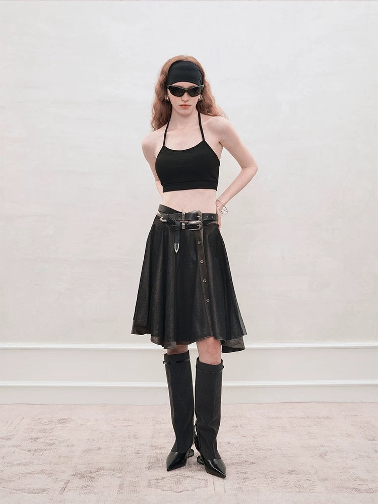 AnnoMundi Strappy Cropped Halter Neck Regular Fit Women Solid Black White Tank Tops