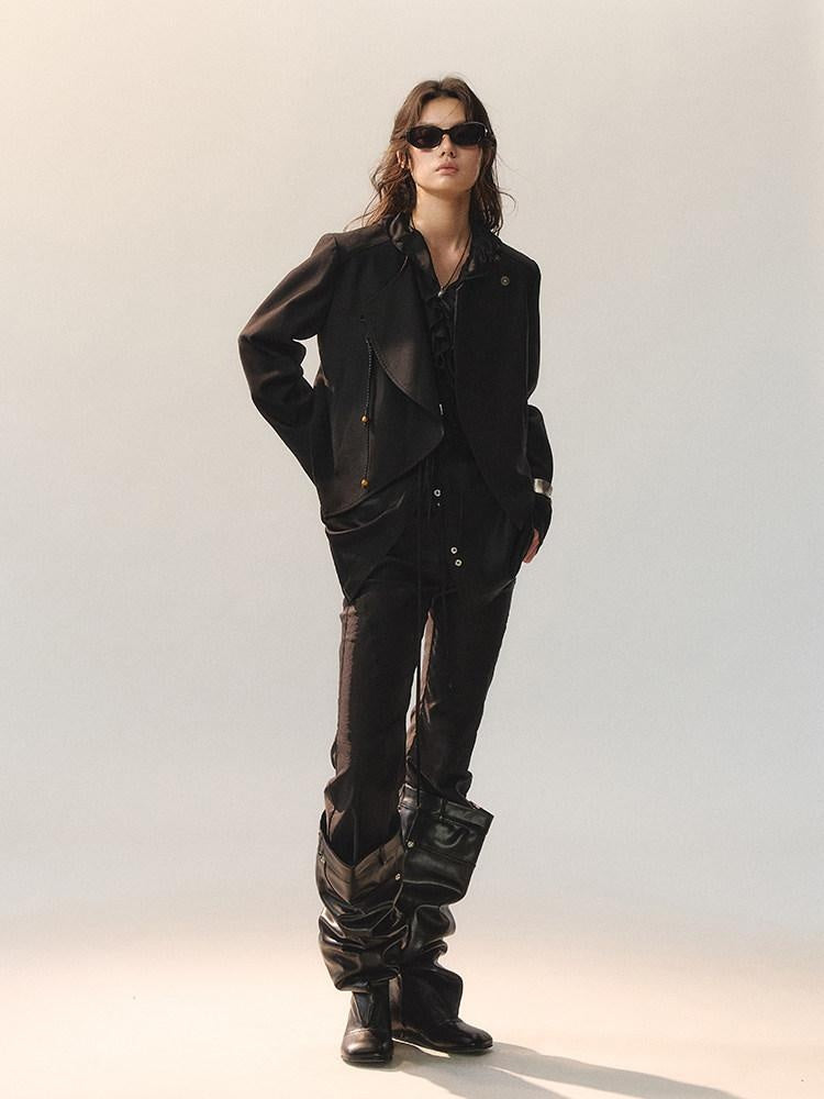 AnnoMundi Stretch Polyester Minimal Slim Fit One Button Black Womens Cropped Jackets