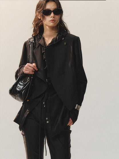 AnnoMundi Stretch Polyester Minimal Slim Fit One Button Black Womens Cropped Jackets
