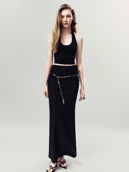 AnnoMundi Stretchy Halter Knit Top V Neck T Shirt Long Sleeve