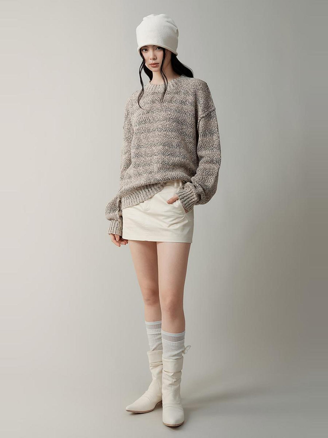 AnnoMundi Striped Relaxed Fit Round Neck Sweater