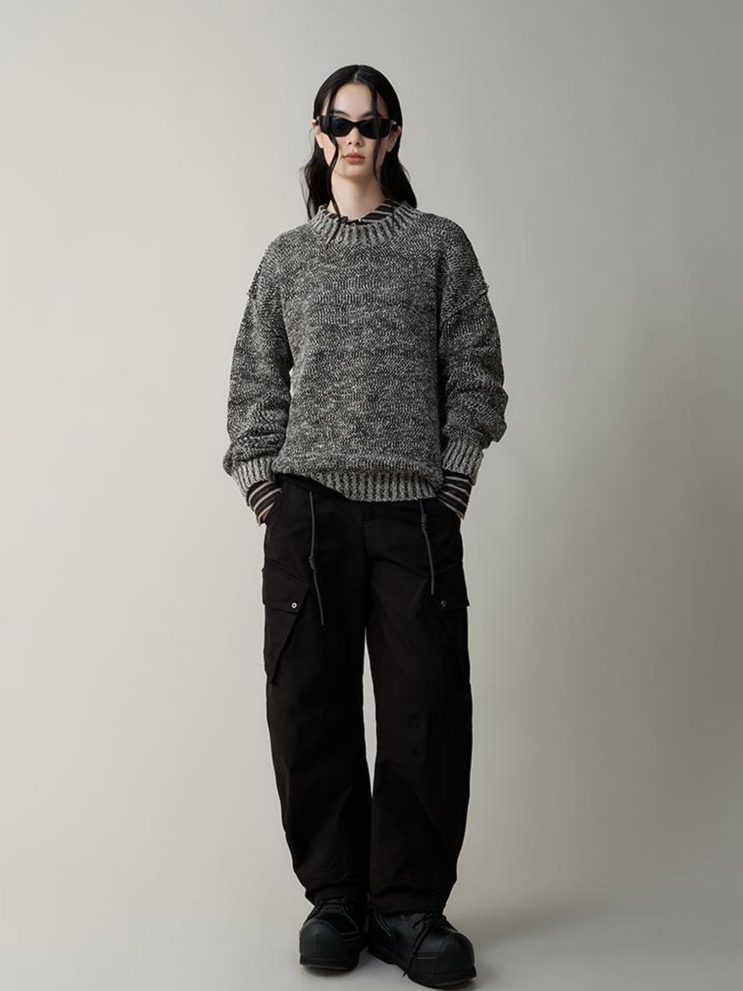 AnnoMundi Striped Relaxed Fit Round Neck Sweater