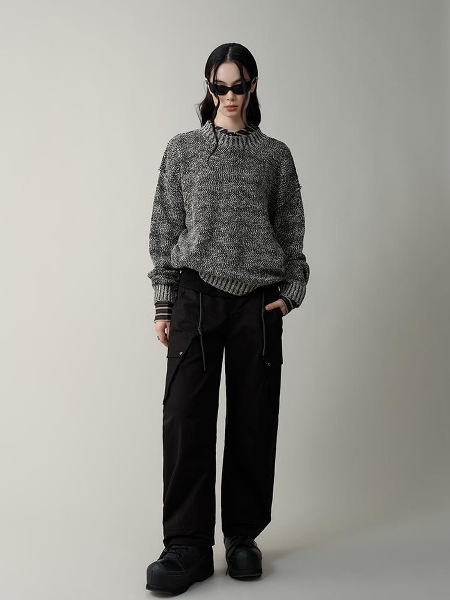 AnnoMundi Striped Relaxed Fit Round Neck Sweater