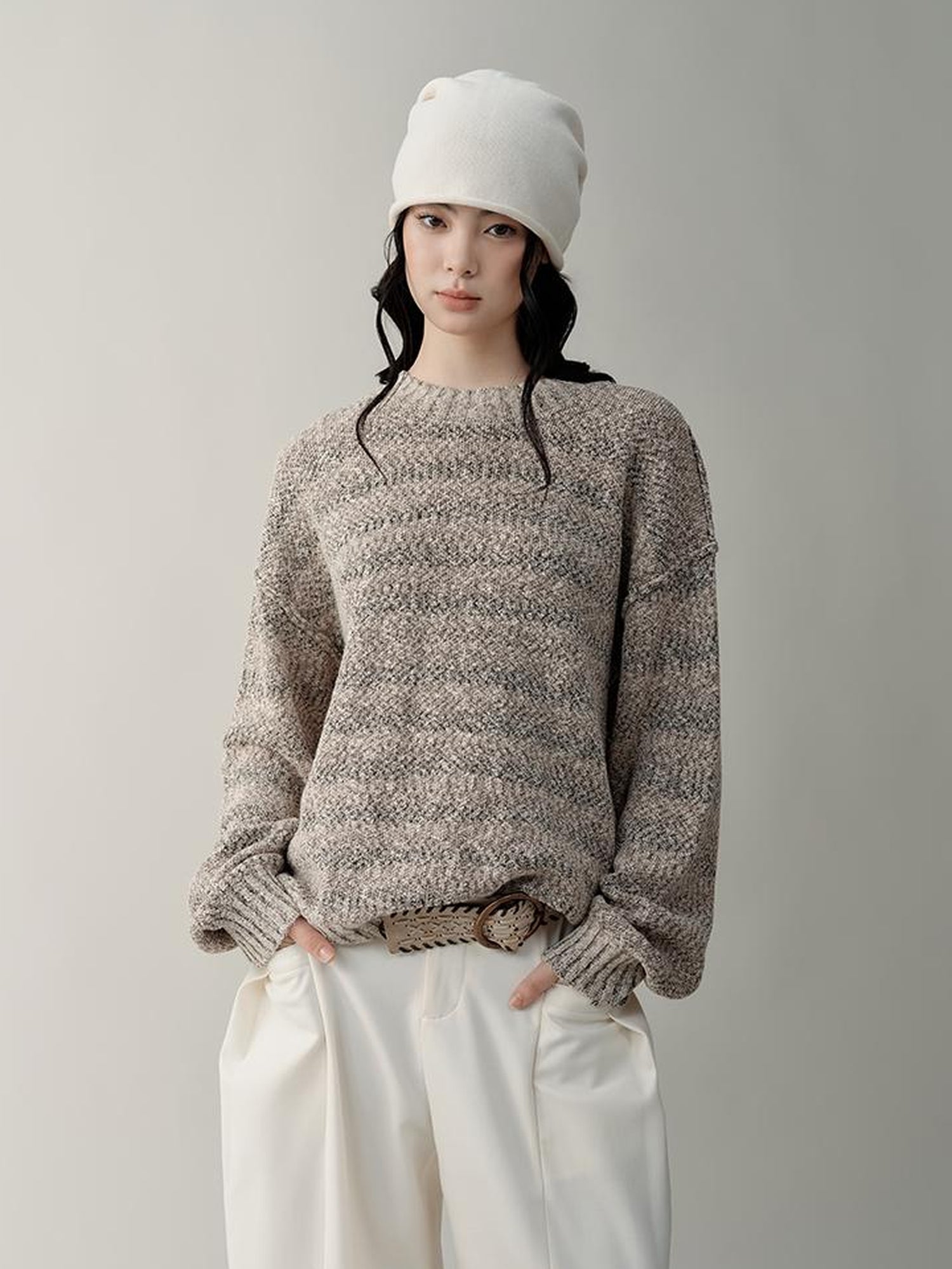 AnnoMundi Striped Relaxed Fit Round Neck Sweater