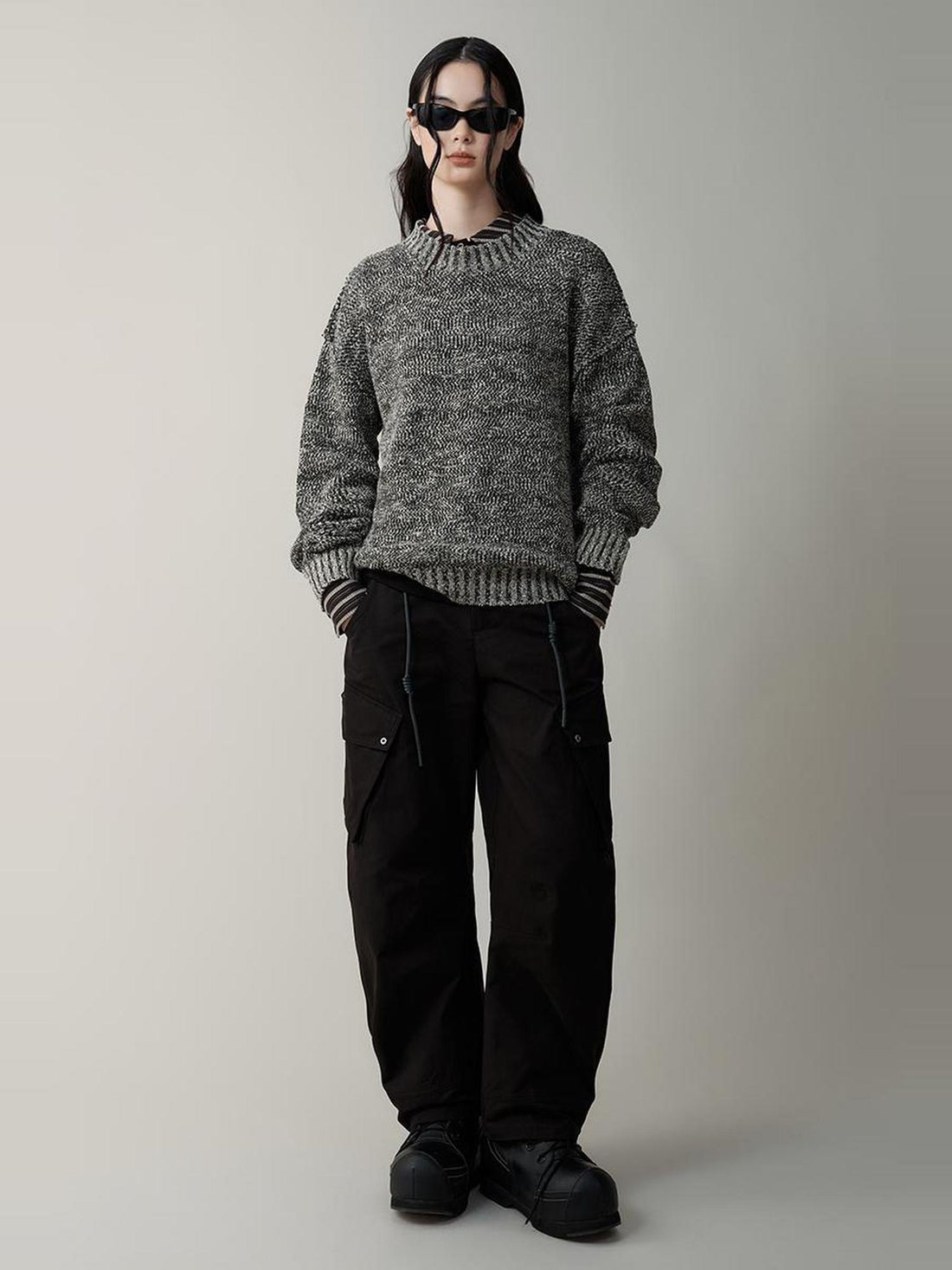 AnnoMundi Striped Relaxed Fit Round Neck Sweater