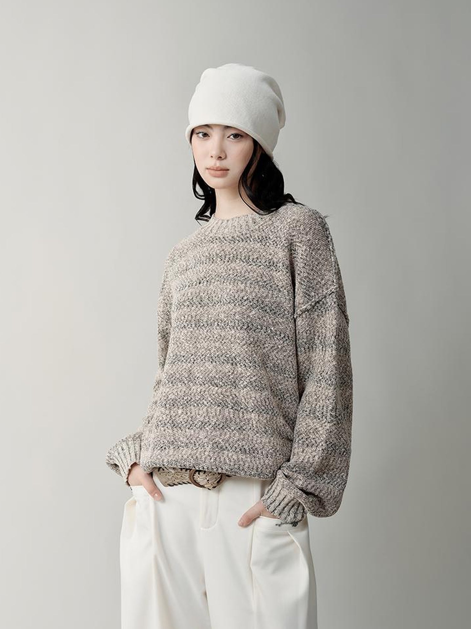 AnnoMundi Striped Relaxed Fit Round Neck Sweater