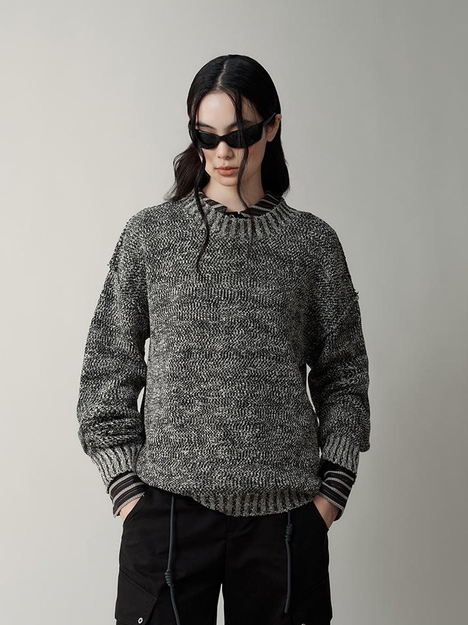 AnnoMundi Striped Relaxed Fit Round Neck Sweater