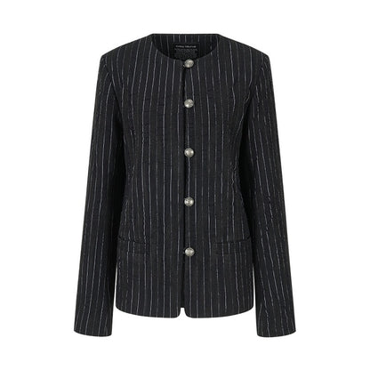 AnnoMundi_Striped_Textured_High_Neck_Cinched_Waist_Women&