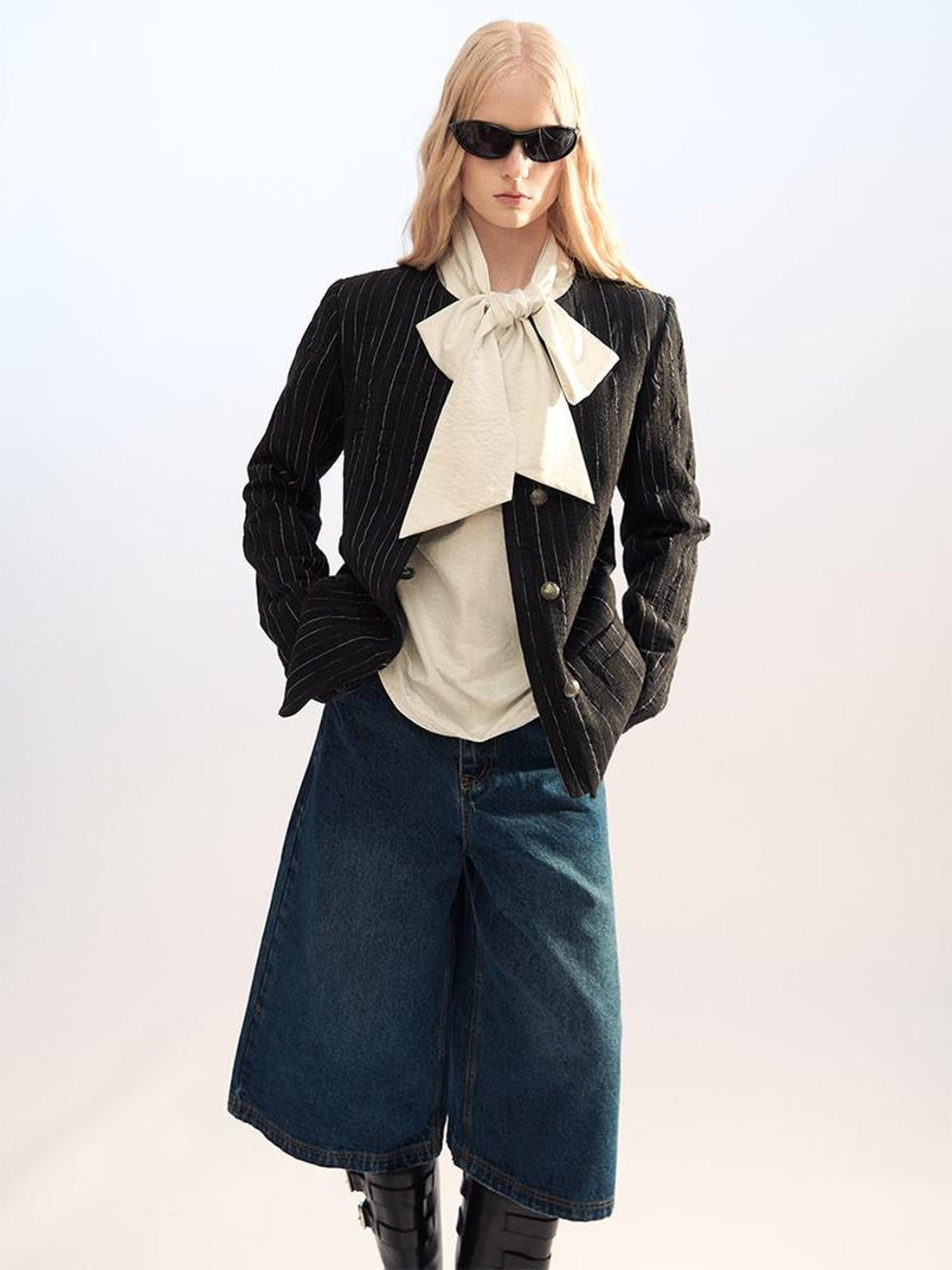 AnnoMundi Striped Textured High Neck Cinched Waist Women&