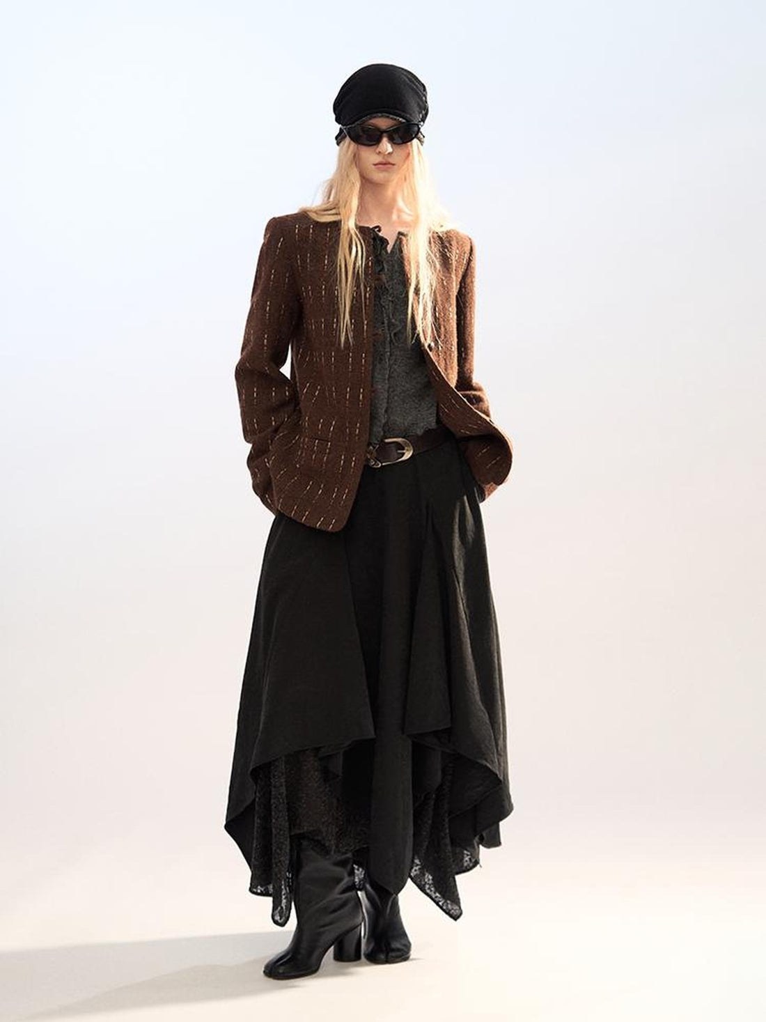 AnnoMundi Striped Textured High Neck Cinched Waist Women&