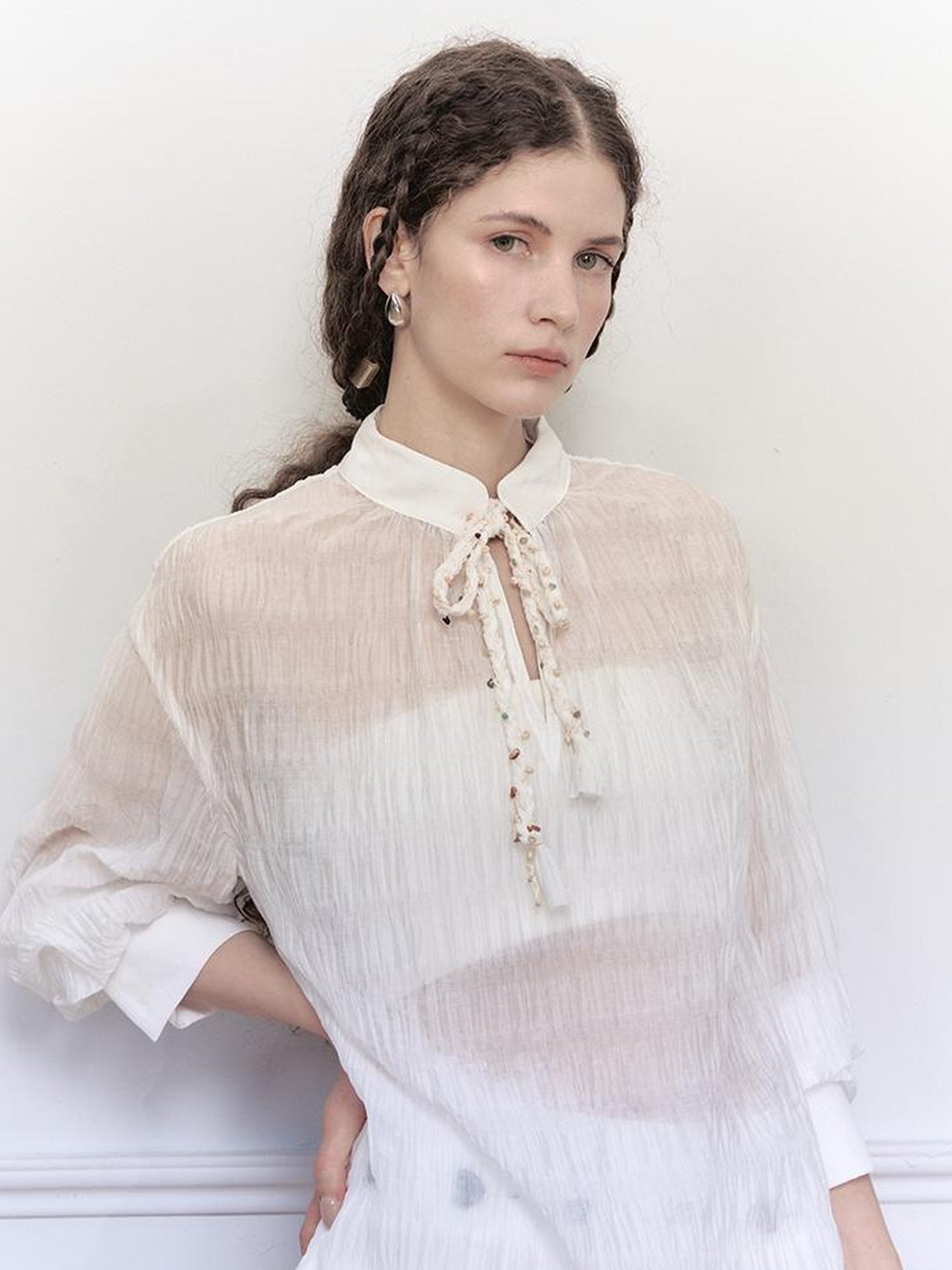 AnnoMundi Tencel Woven Trim Sheer Shirt