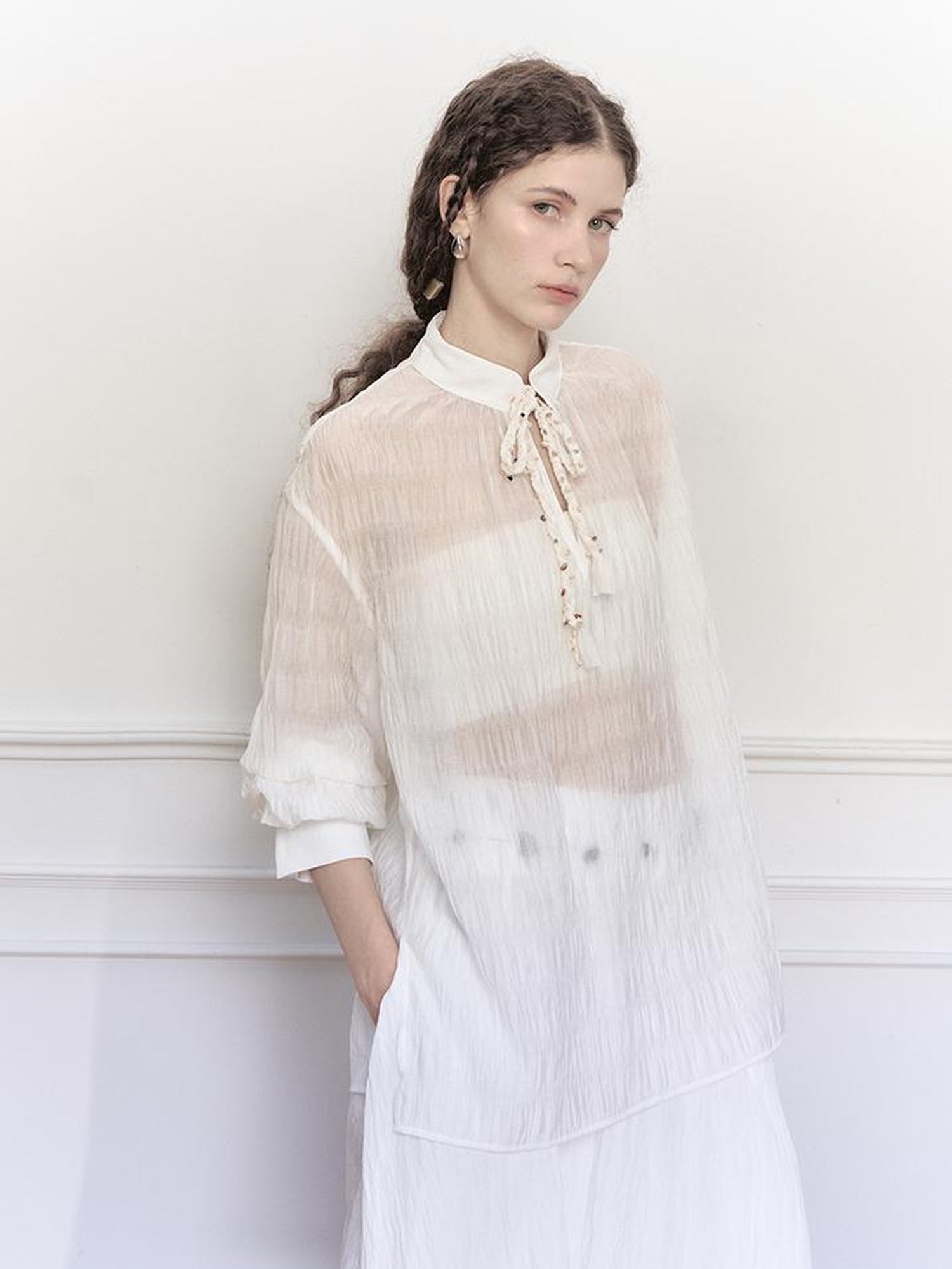 AnnoMundi Tencel Woven Trim Sheer Shirt