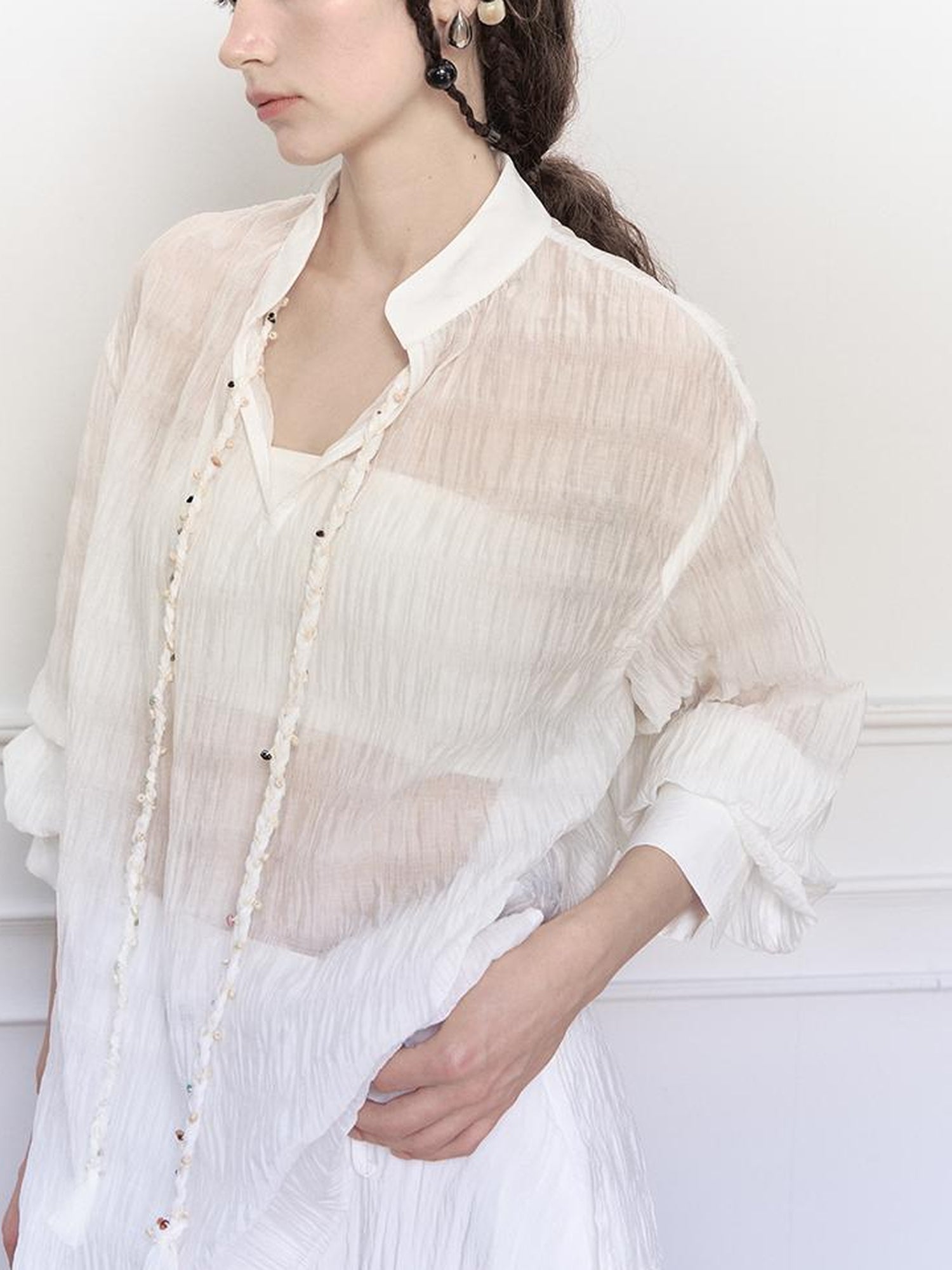AnnoMundi Tencel Woven Trim Sheer Shirt