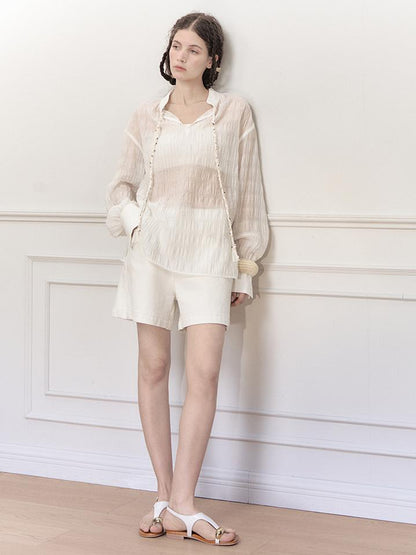 AnnoMundi Tencel Woven Trim Sheer Shirt