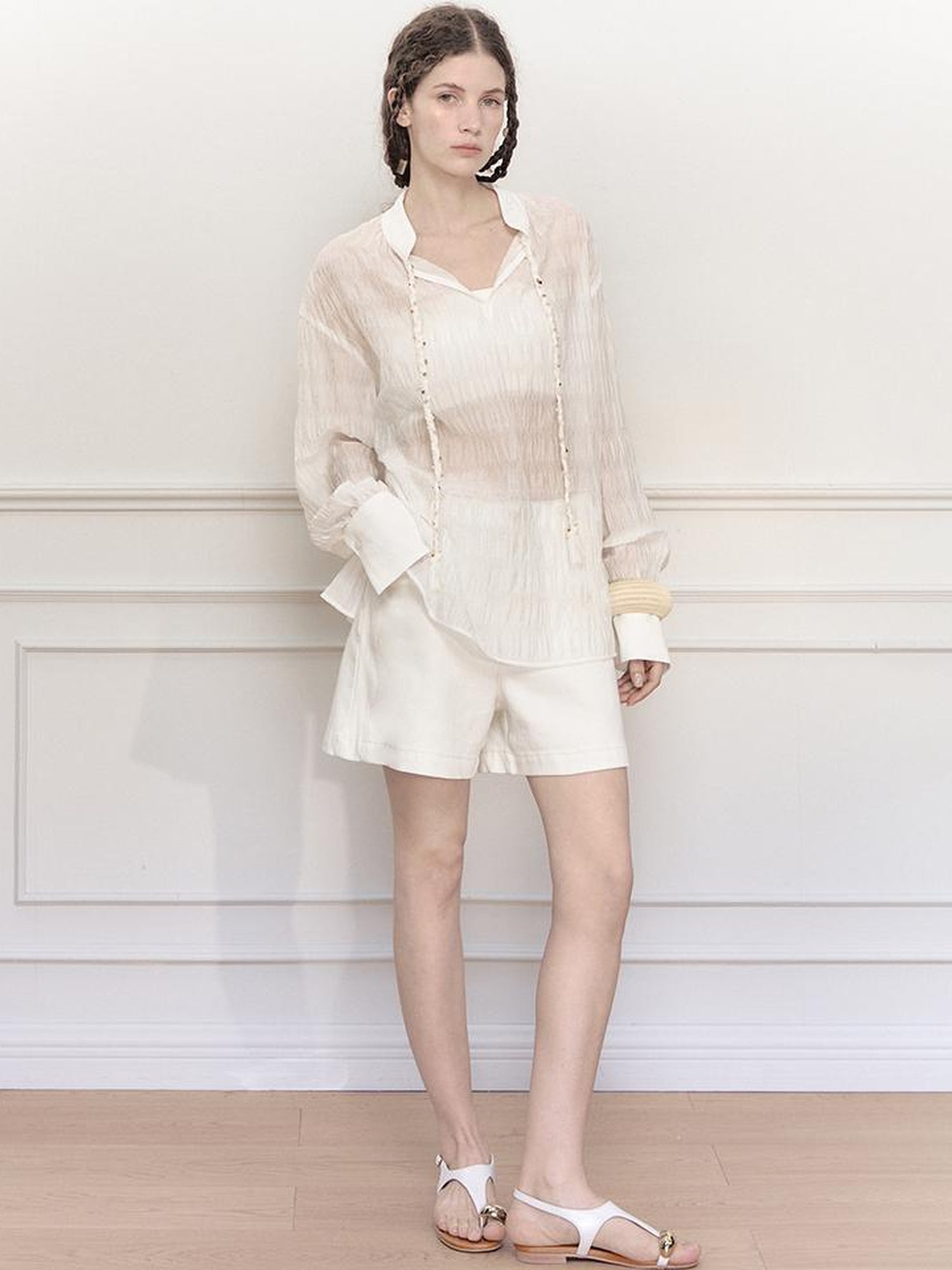 AnnoMundi Tencel Woven Trim Sheer Shirt