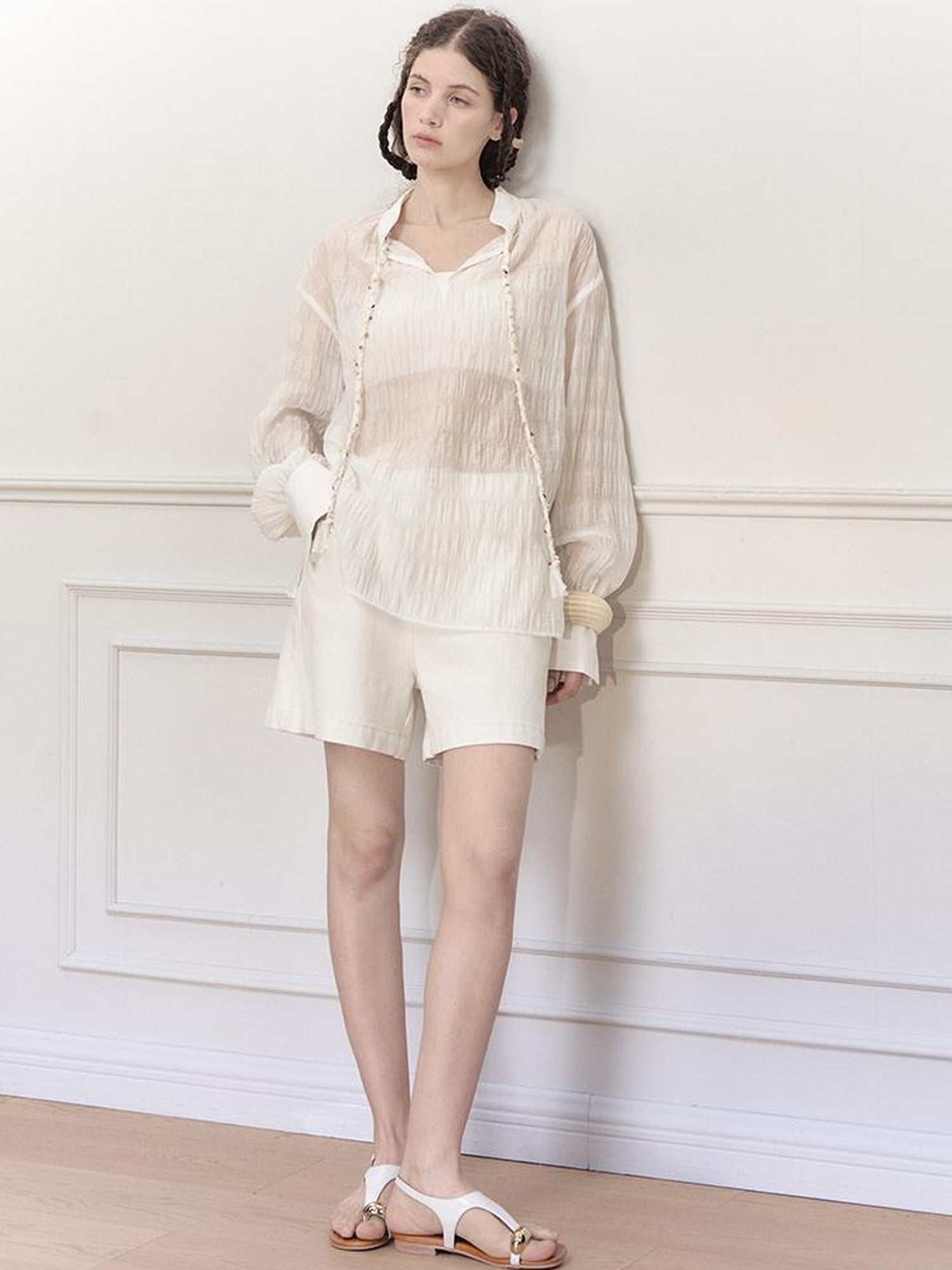 AnnoMundi Tencel Woven Trim Sheer Shirt
