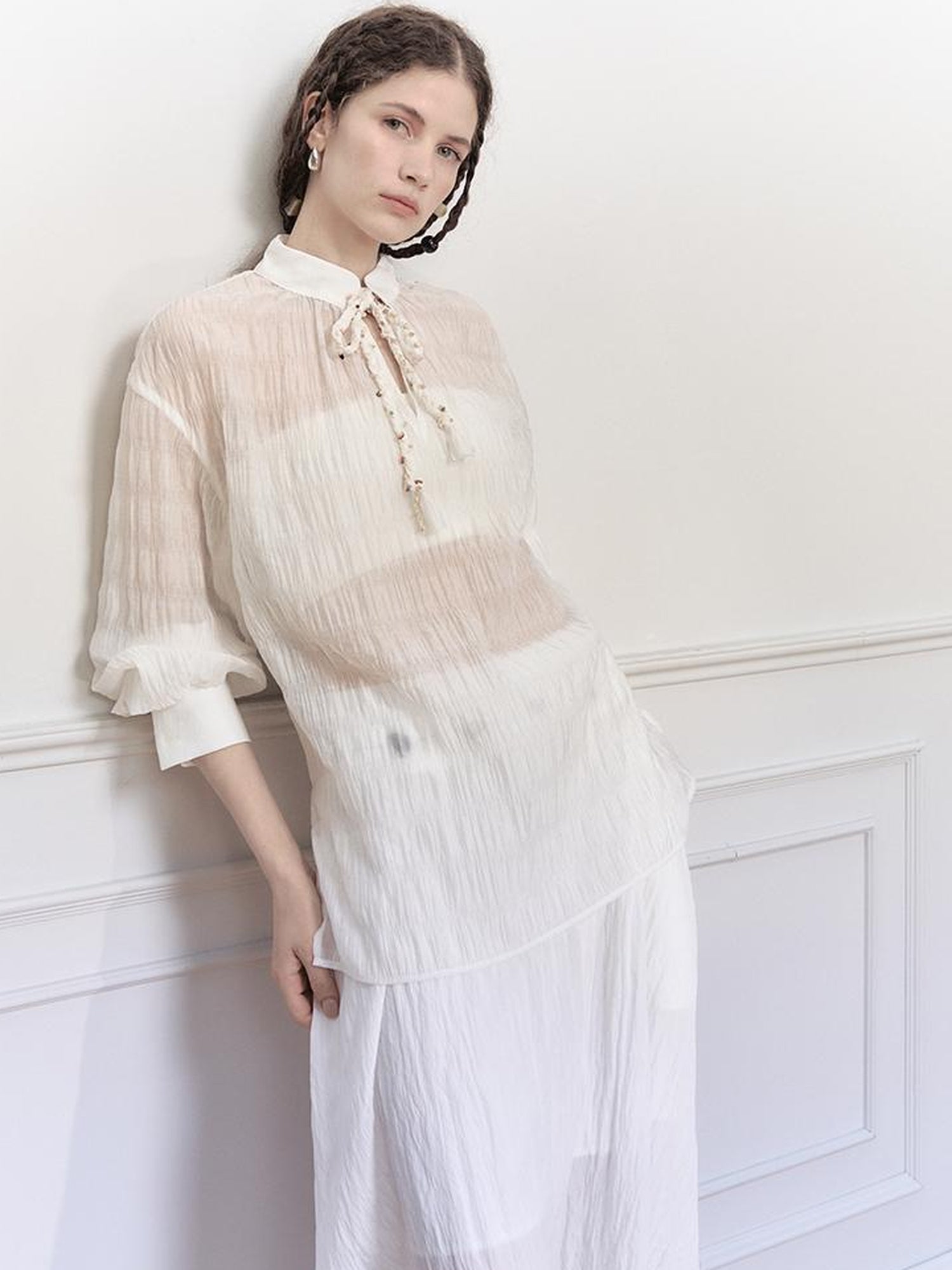 AnnoMundi Tencel Woven Trim Sheer Shirt