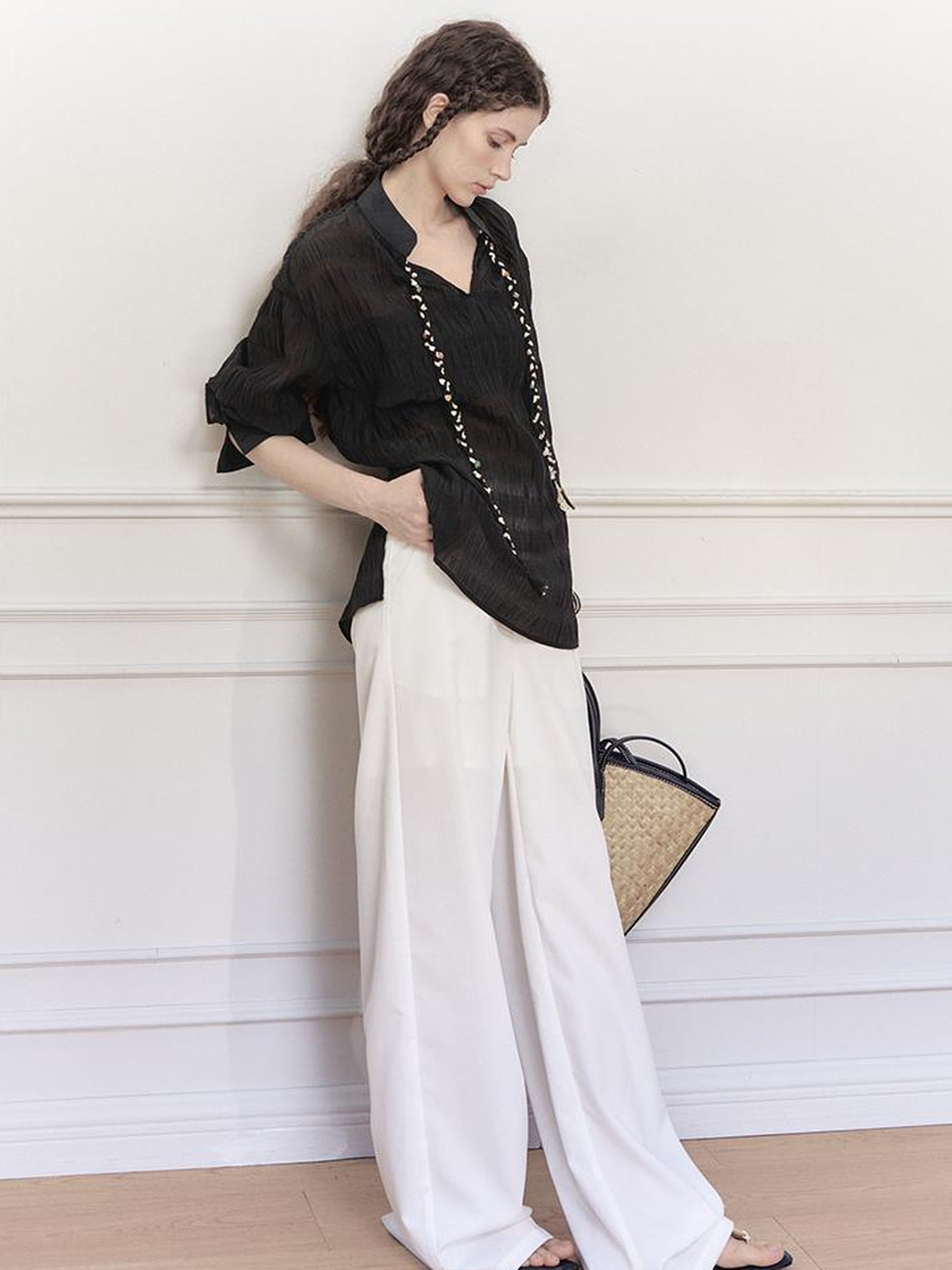 AnnoMundi Tencel Woven Trim Sheer Shirt
