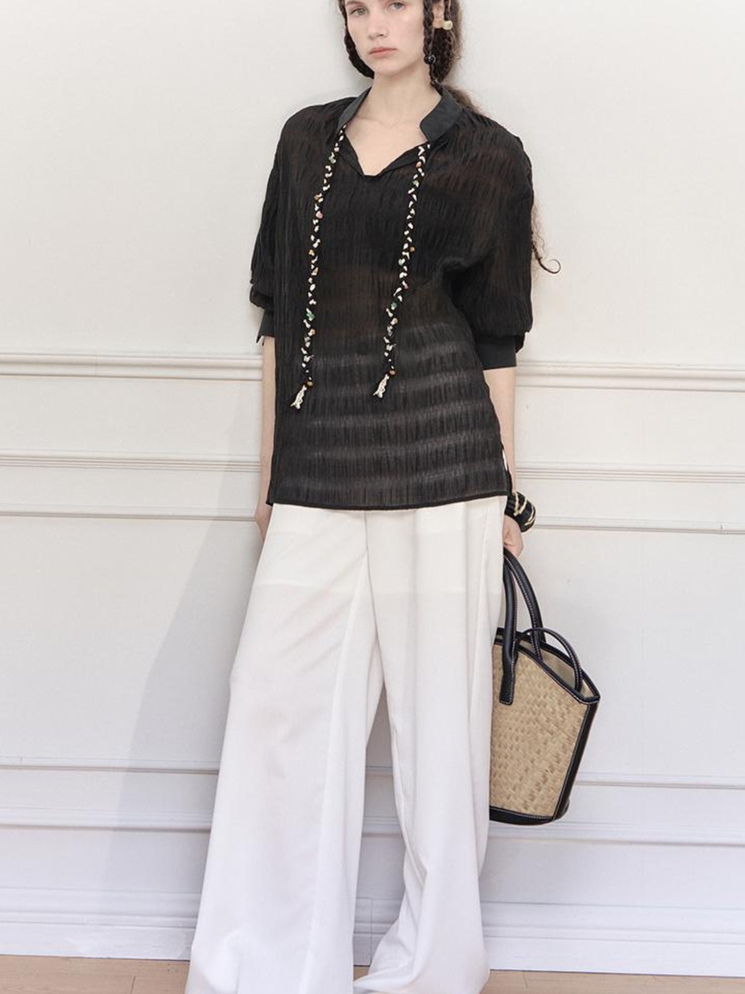 AnnoMundi Tencel Woven Trim Sheer Shirt