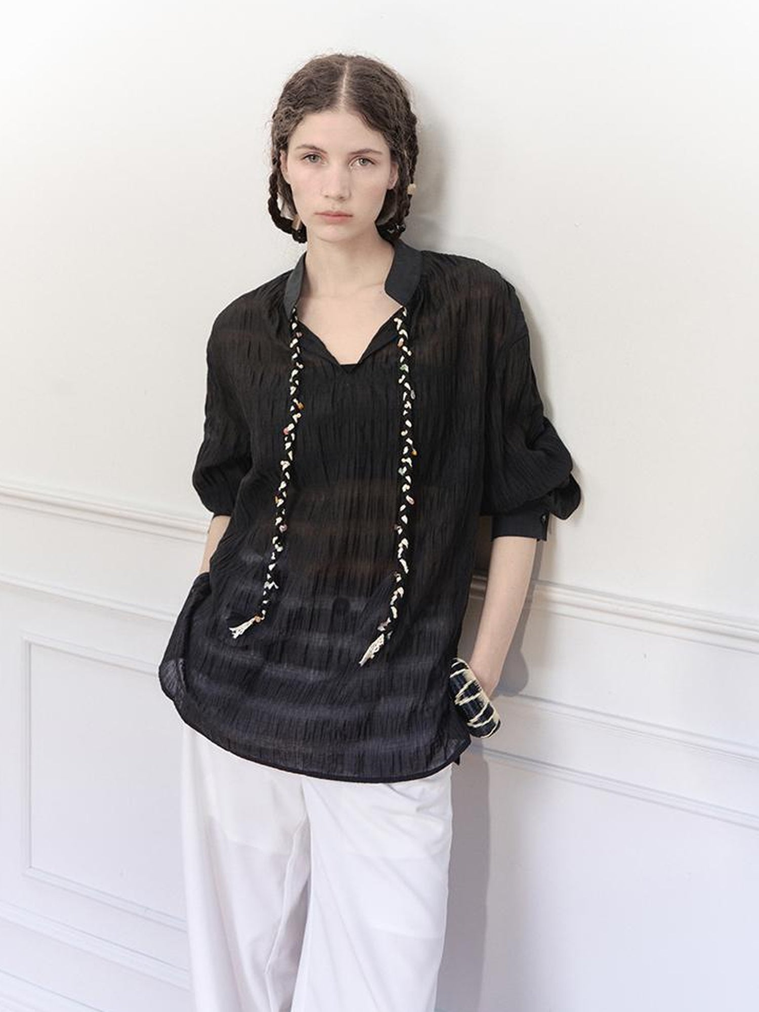 AnnoMundi Tencel Woven Trim Sheer Shirt
