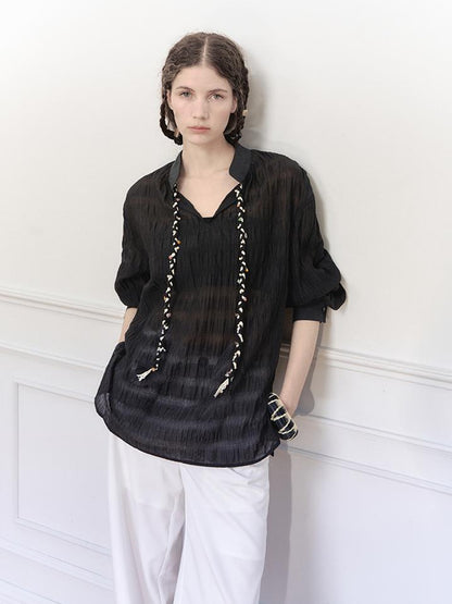 AnnoMundi Tencel Woven Trim Sheer Shirt