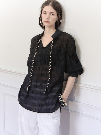 AnnoMundi Tencel Woven Trim Sheer Shirt