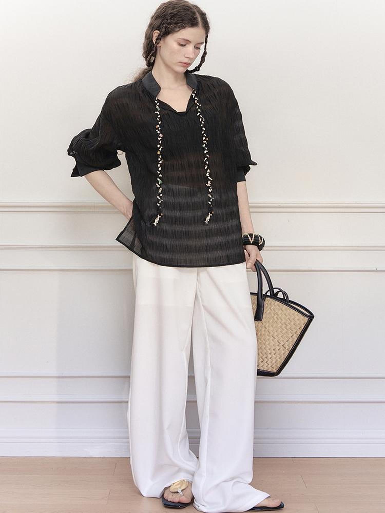 AnnoMundi Tencel Woven Trim Sheer Shirt