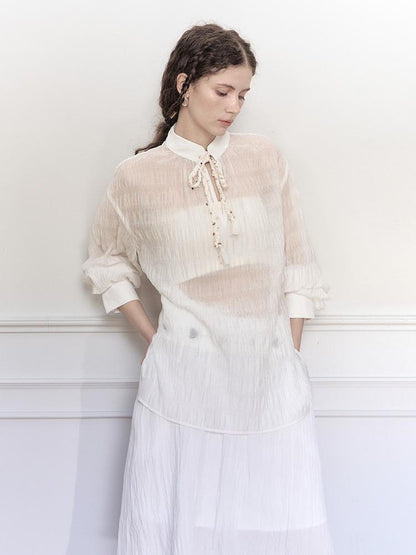 AnnoMundi Tencel Woven Trim Sheer Shirt