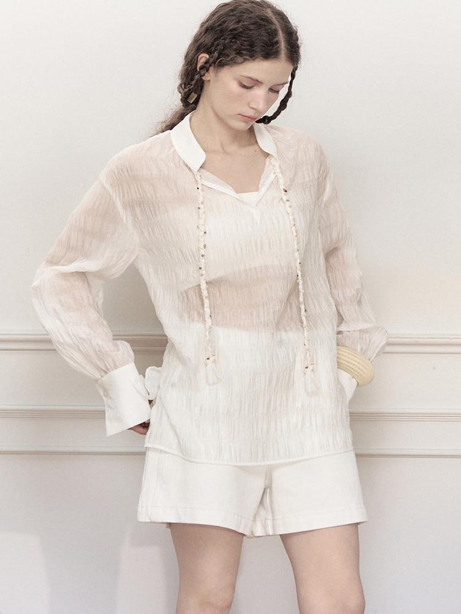 AnnoMundi Tencel Woven Trim Sheer Shirt