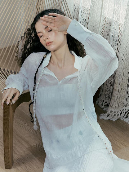 AnnoMundi Tencel Woven Trim Sheer Shirt