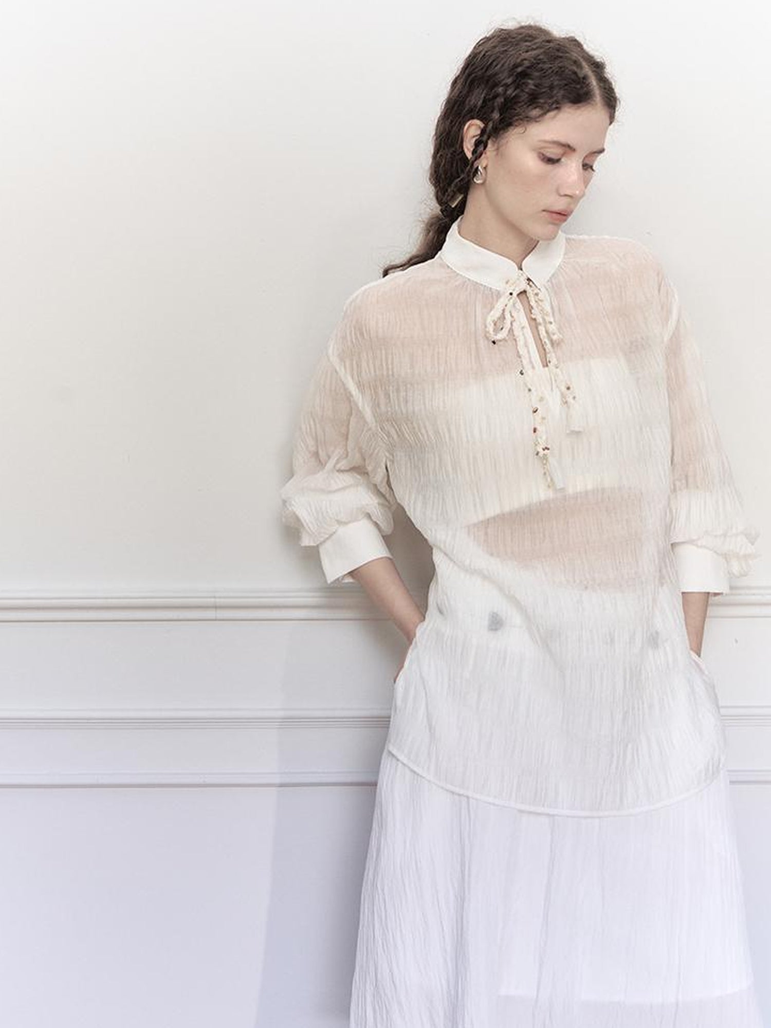AnnoMundi Tencel Woven Trim Sheer Shirt
