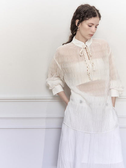 AnnoMundi Tencel Woven Trim Sheer Shirt