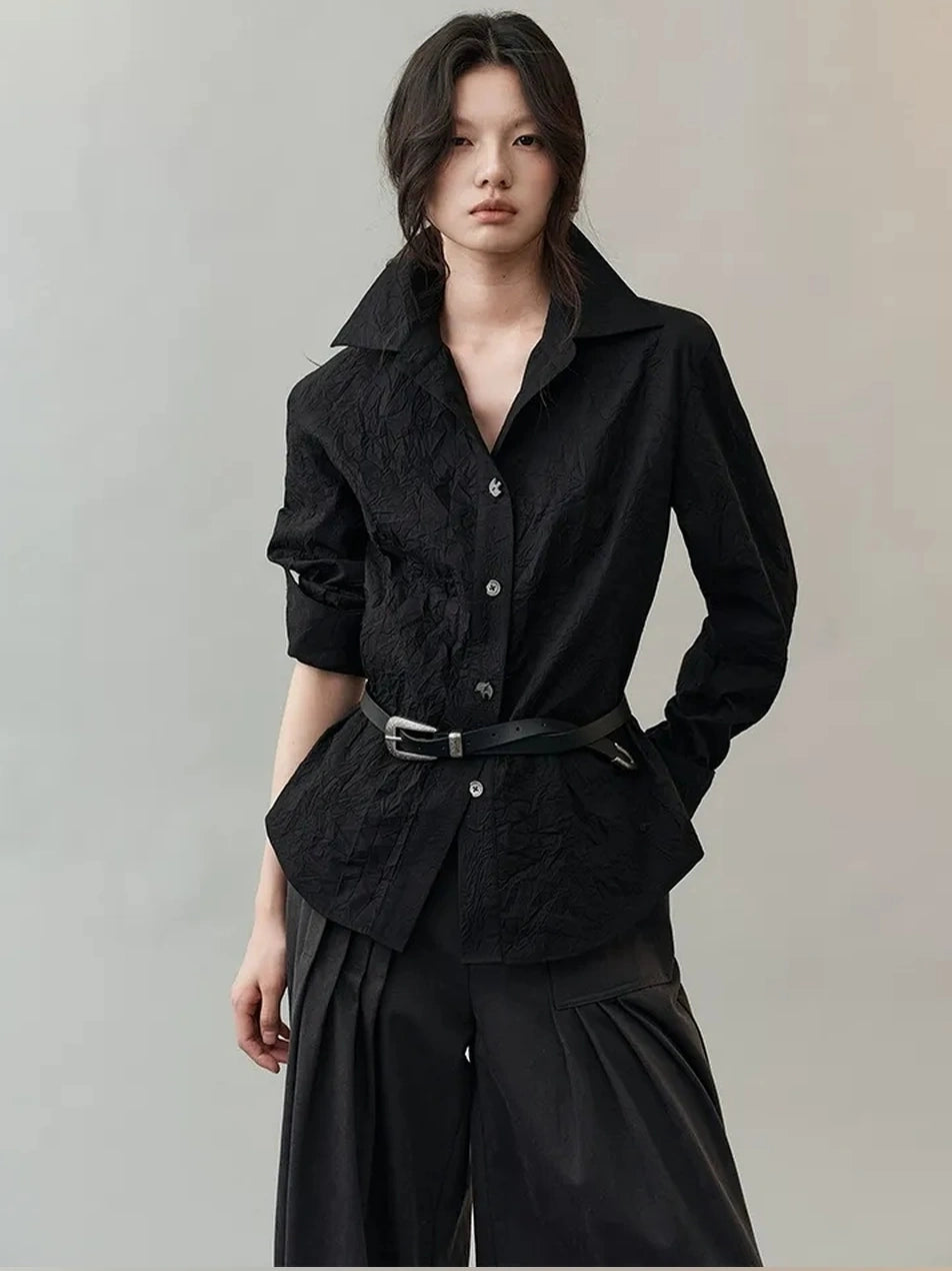 AnnoMundi Textured Bird Button Asymmetric Shirt Shirts