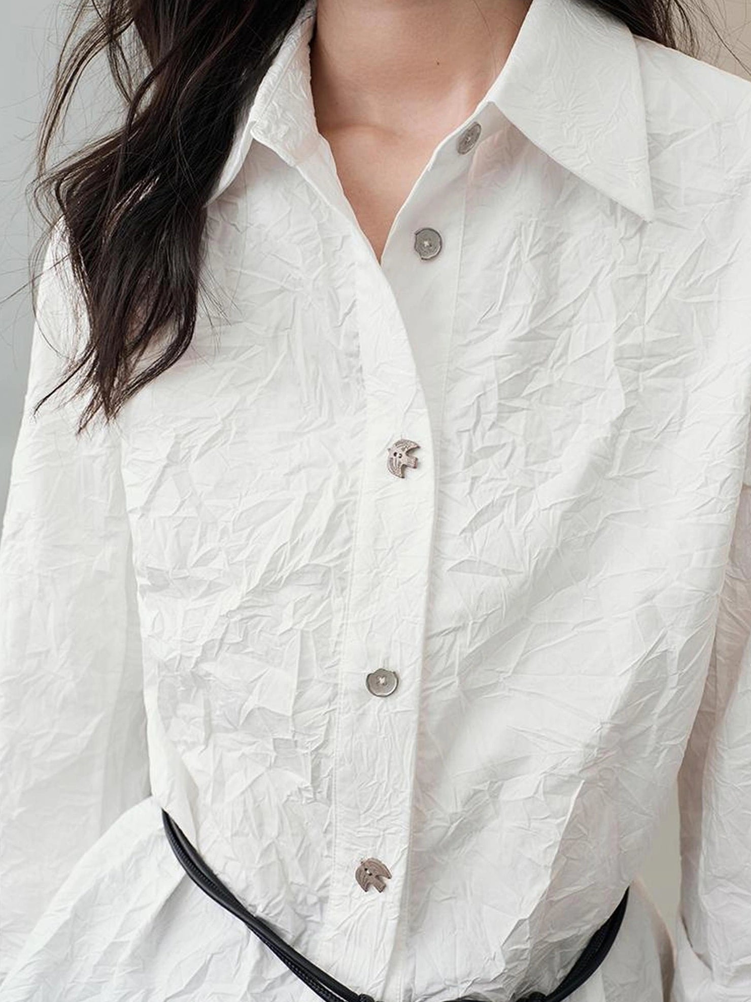 AnnoMundi Textured Bird Button Asymmetric Shirt Shirts