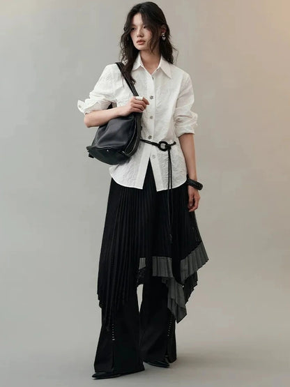 AnnoMundi Textured Bird Button Asymmetric Shirt Shirts