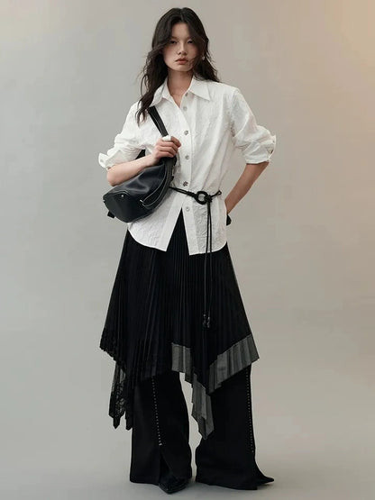 AnnoMundi Textured Bird Button Asymmetric Shirt Shirts